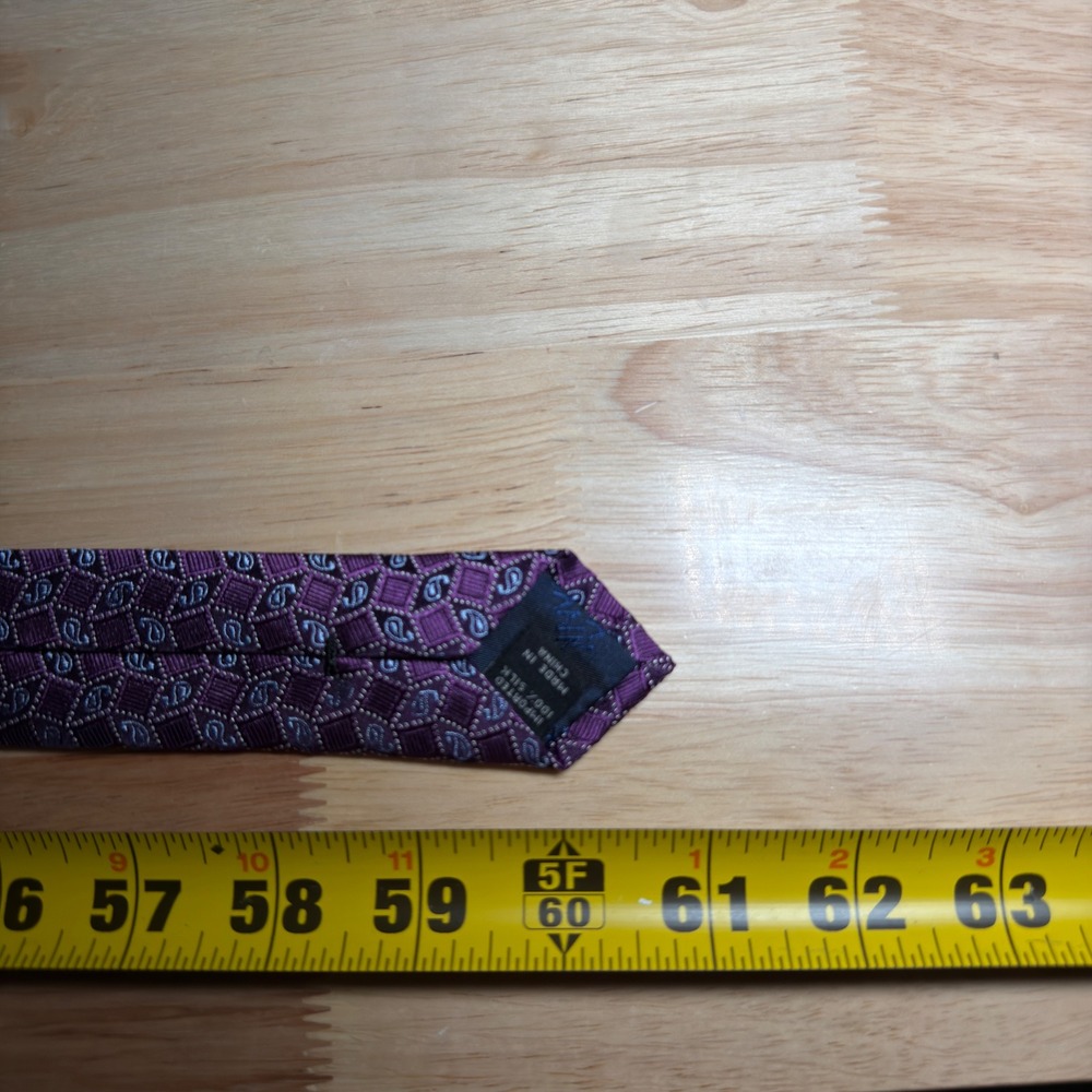 Jos. A. Bank Necktie Mens OS Purple Silk Paisley Geometric Executive Collection - Picture 5 of 5